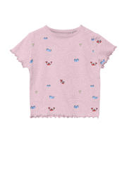 thumbnail: Lichtroze, blauw en rode meisjes s.Oliver T-shirt van stretchkatoen met korte mouwen, ronde hals en drukknoopsluiting