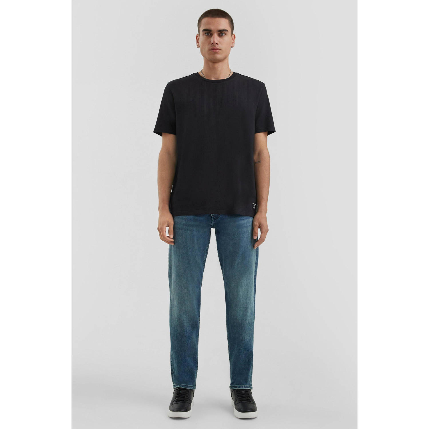 Q S by s.Oliver T-shirt met textuur zwart