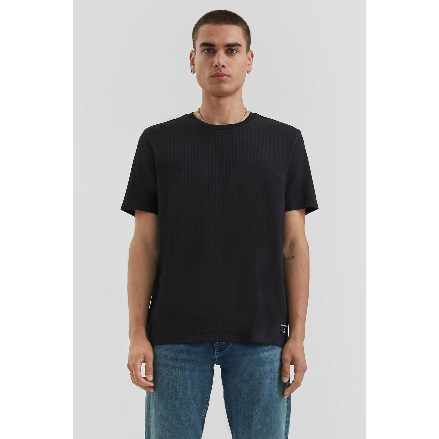 Q S by s.Oliver T-shirt met textuur zwart