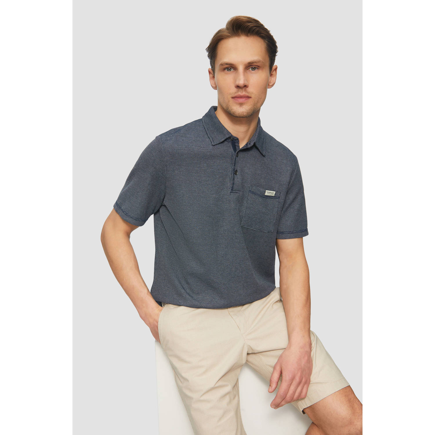 S.Oliver regular polo met textuur donkerblauw