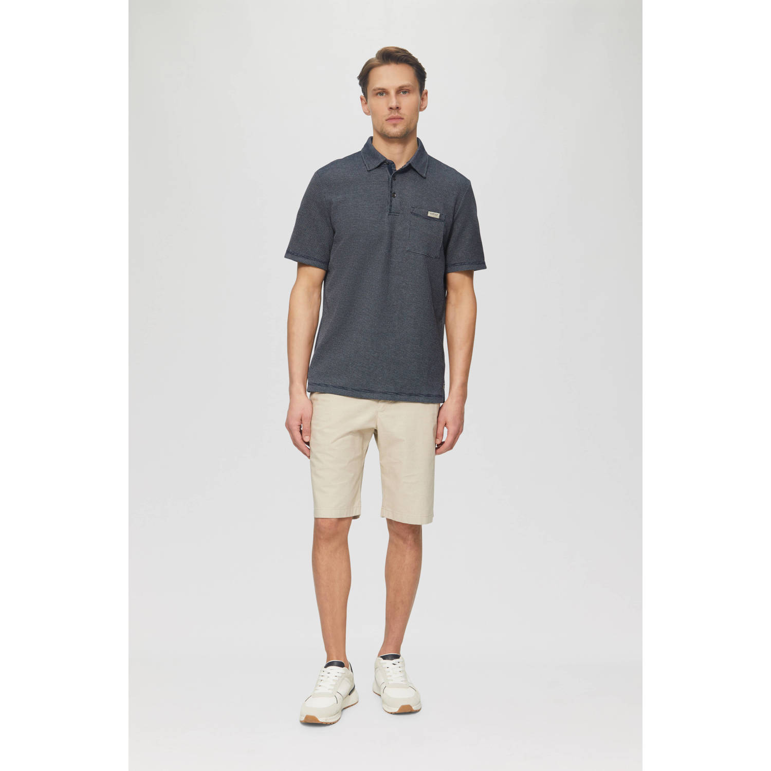 s.Oliver regular polo met textuur donkerblauw