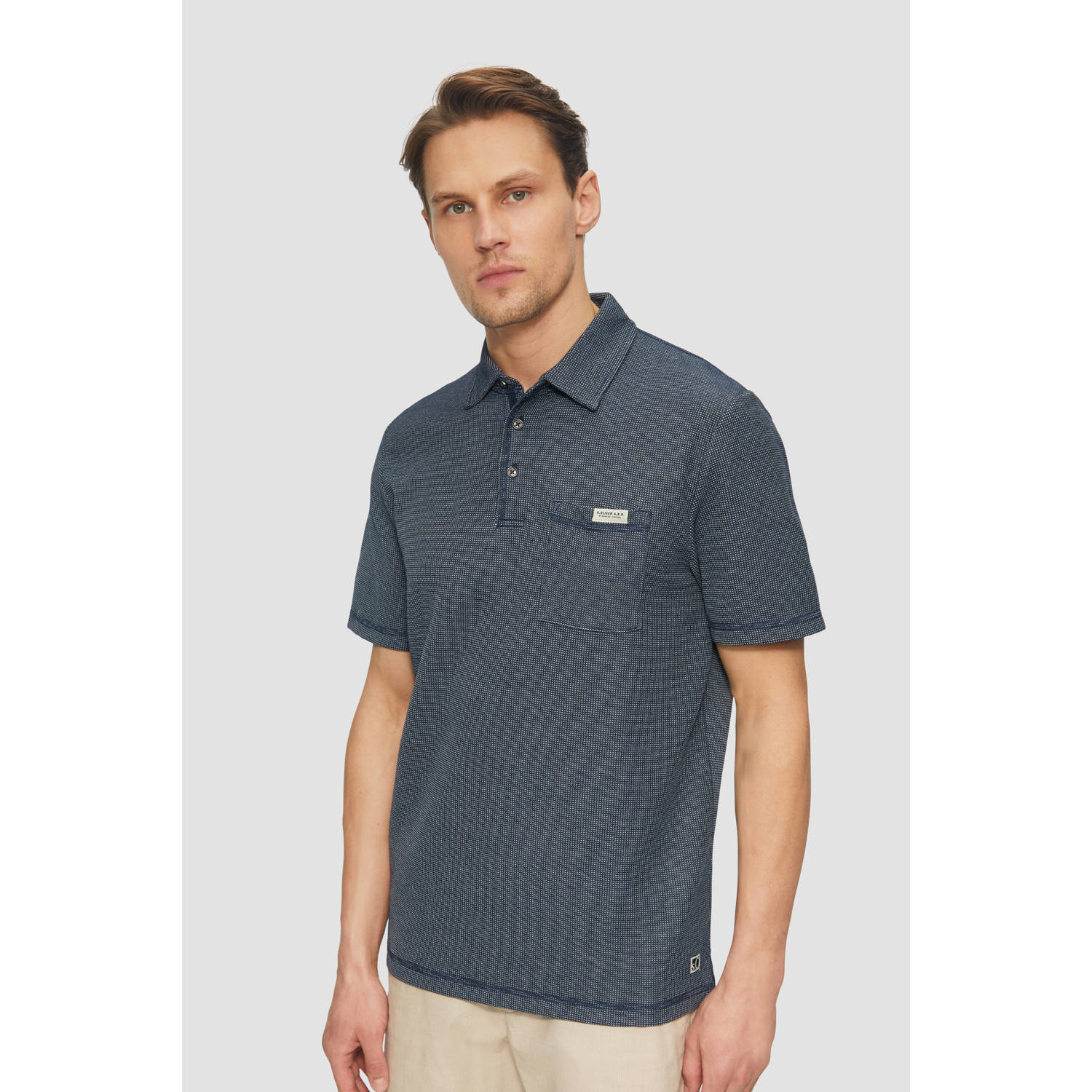 s.Oliver regular polo met textuur donkerblauw