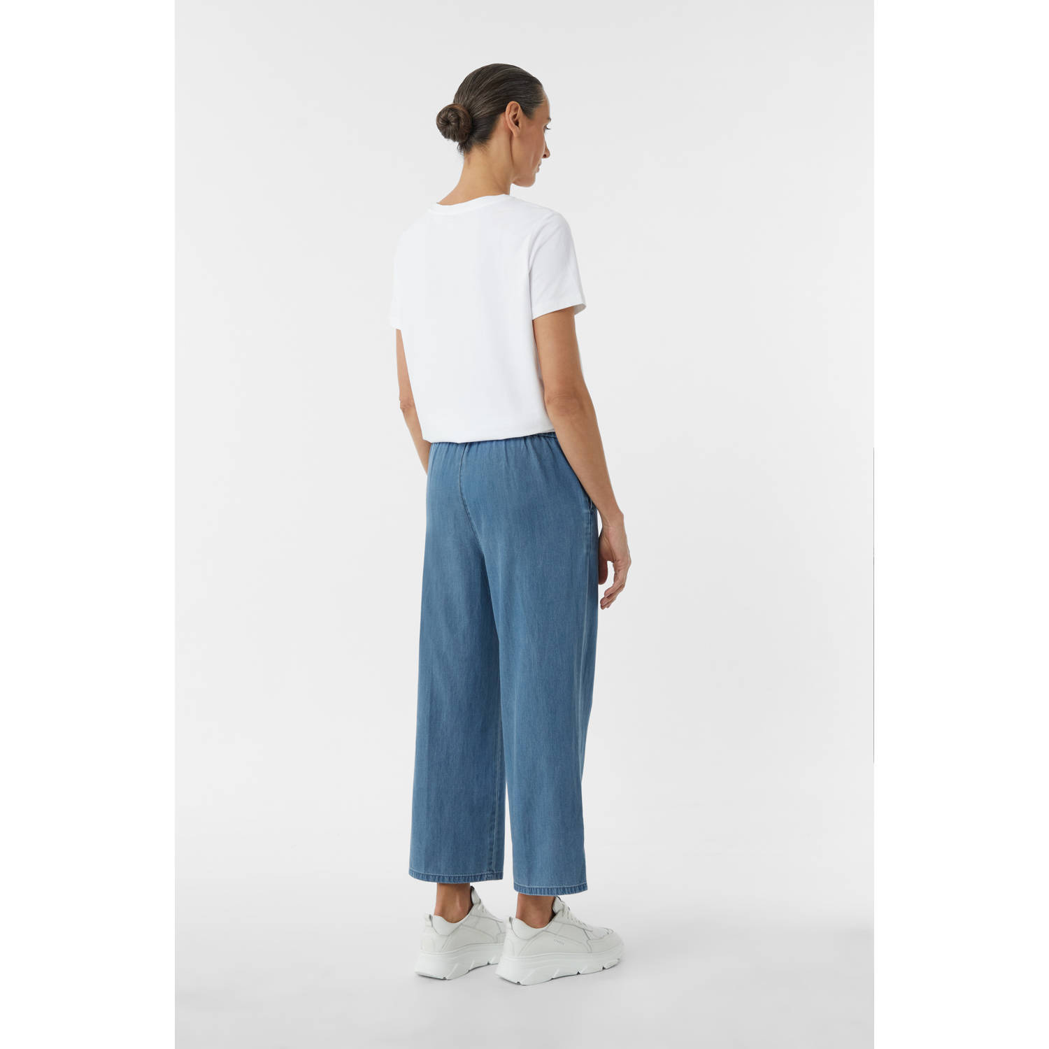 comma wide leg regular waist paperbag broek dark blue denim