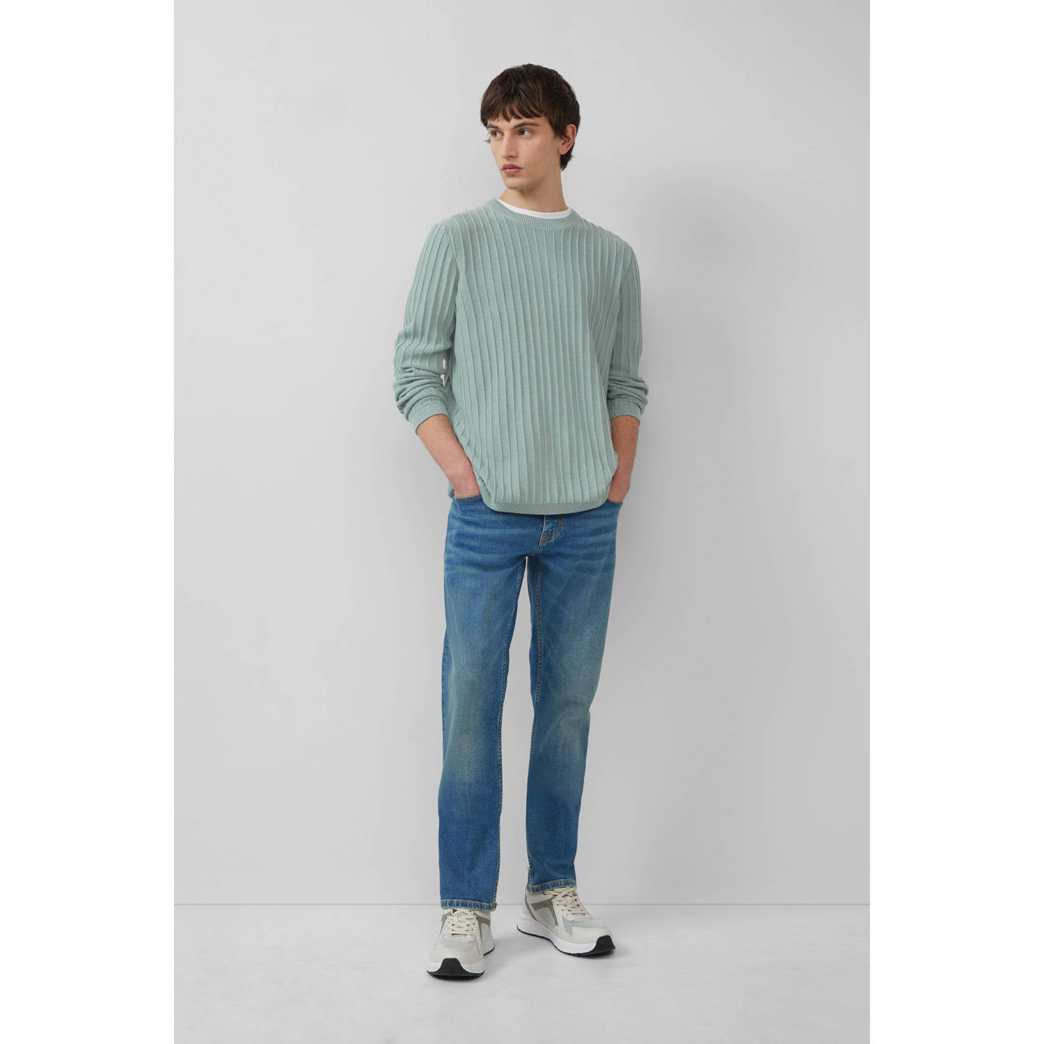 Q S by s.Oliver pullover rib gebreid petrol