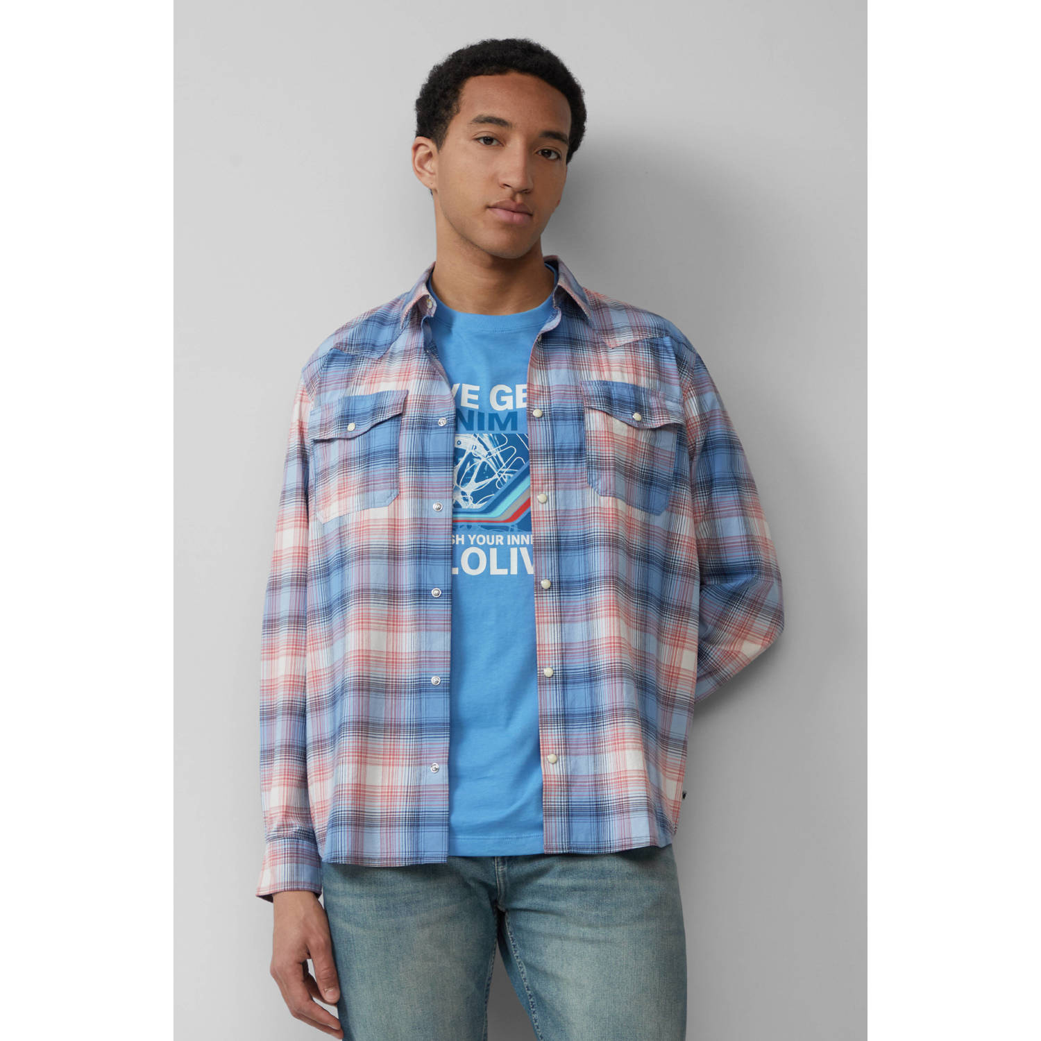 S.Oliver Big Size casual overhemd blauw