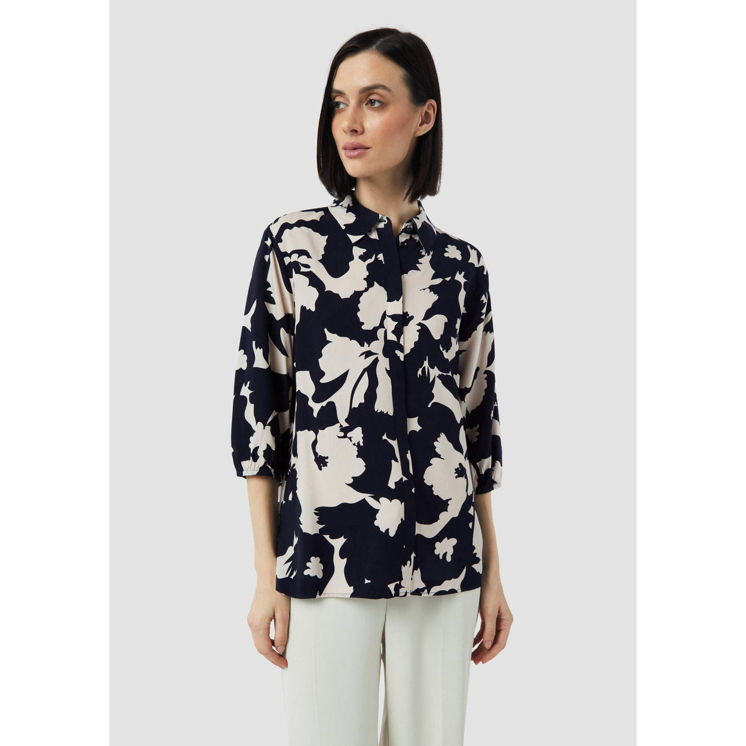 Comma Blouse van viscose met 3 4-mouwen en blinde knoopsluiting