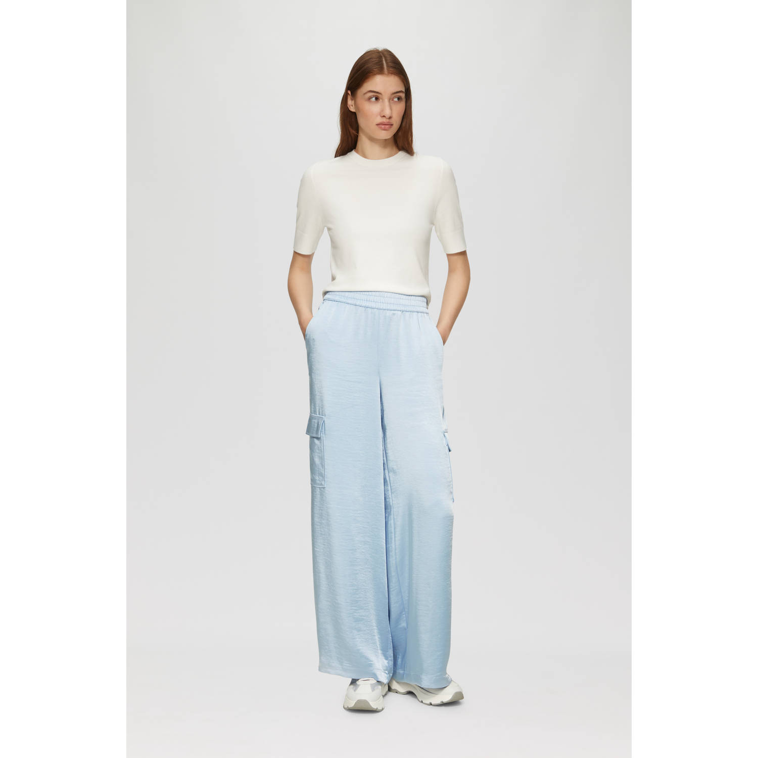 S.Oliver wide leg regular waist cargo broek lichtblauw