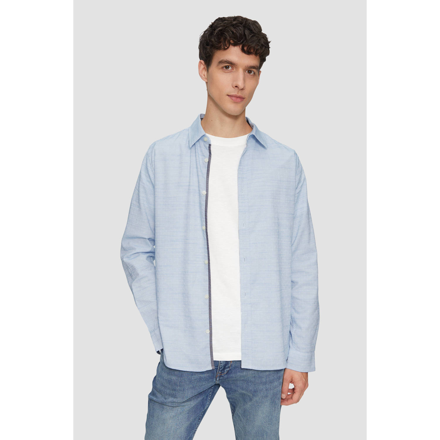 S.Oliver casual overhemd met textuur lichtblauw
