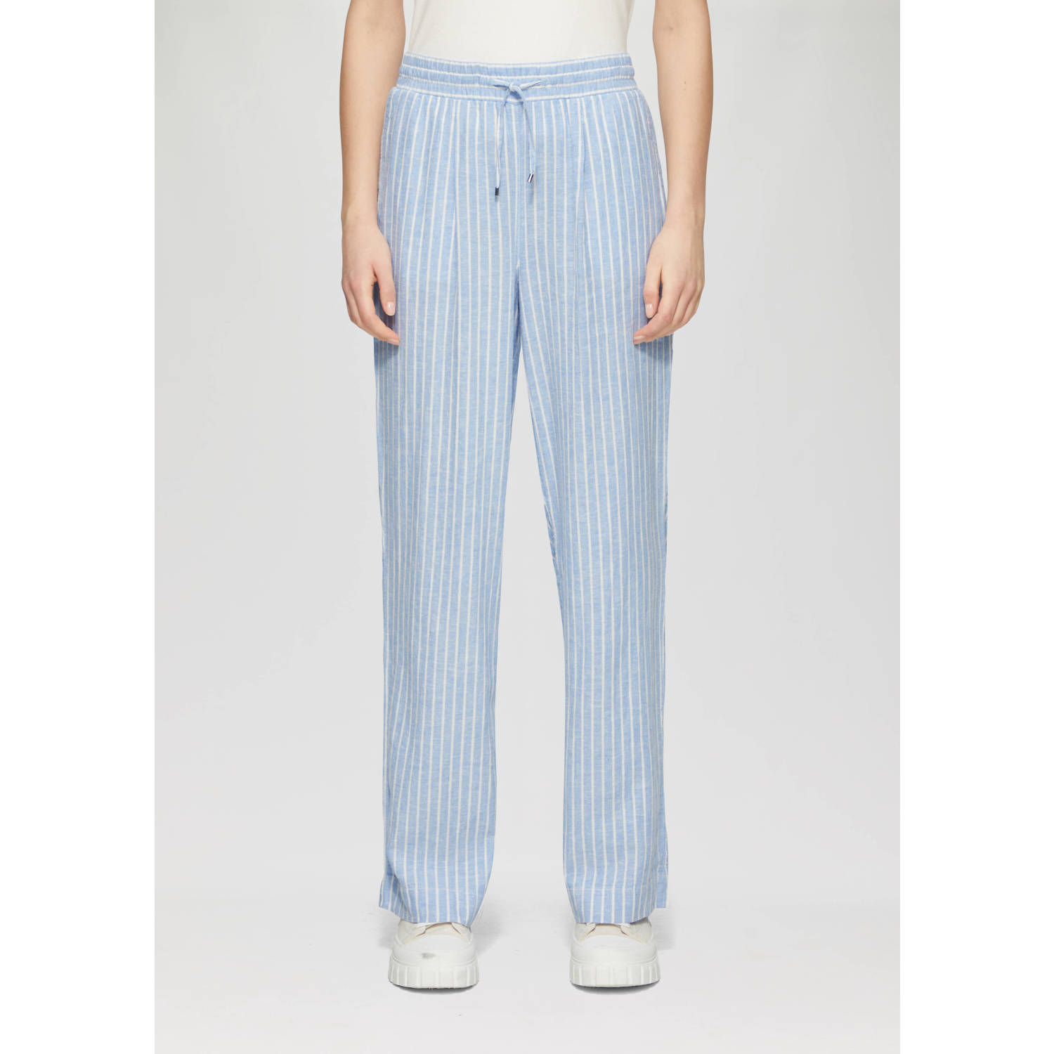 S.Oliver linnen straight high waist broek blauw