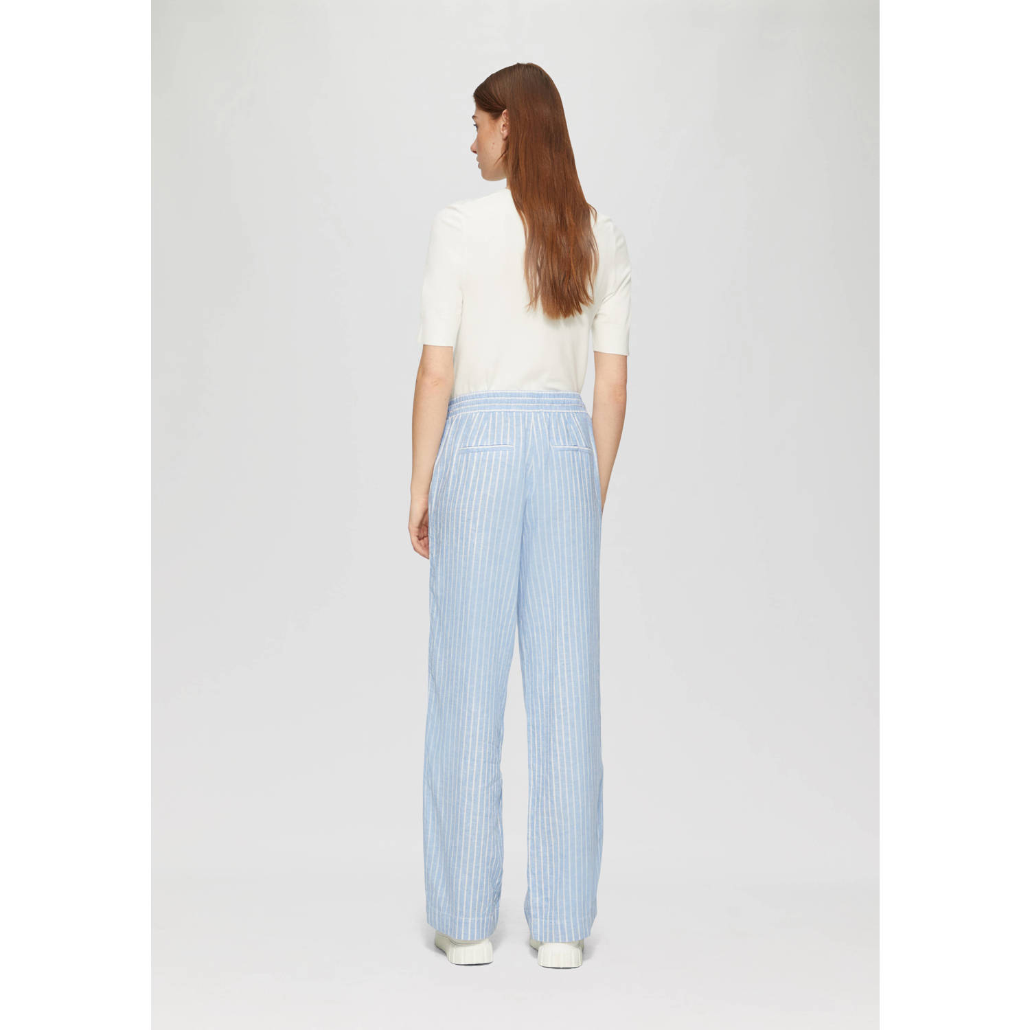 s.Oliver linnen straight high waist broek blauw
