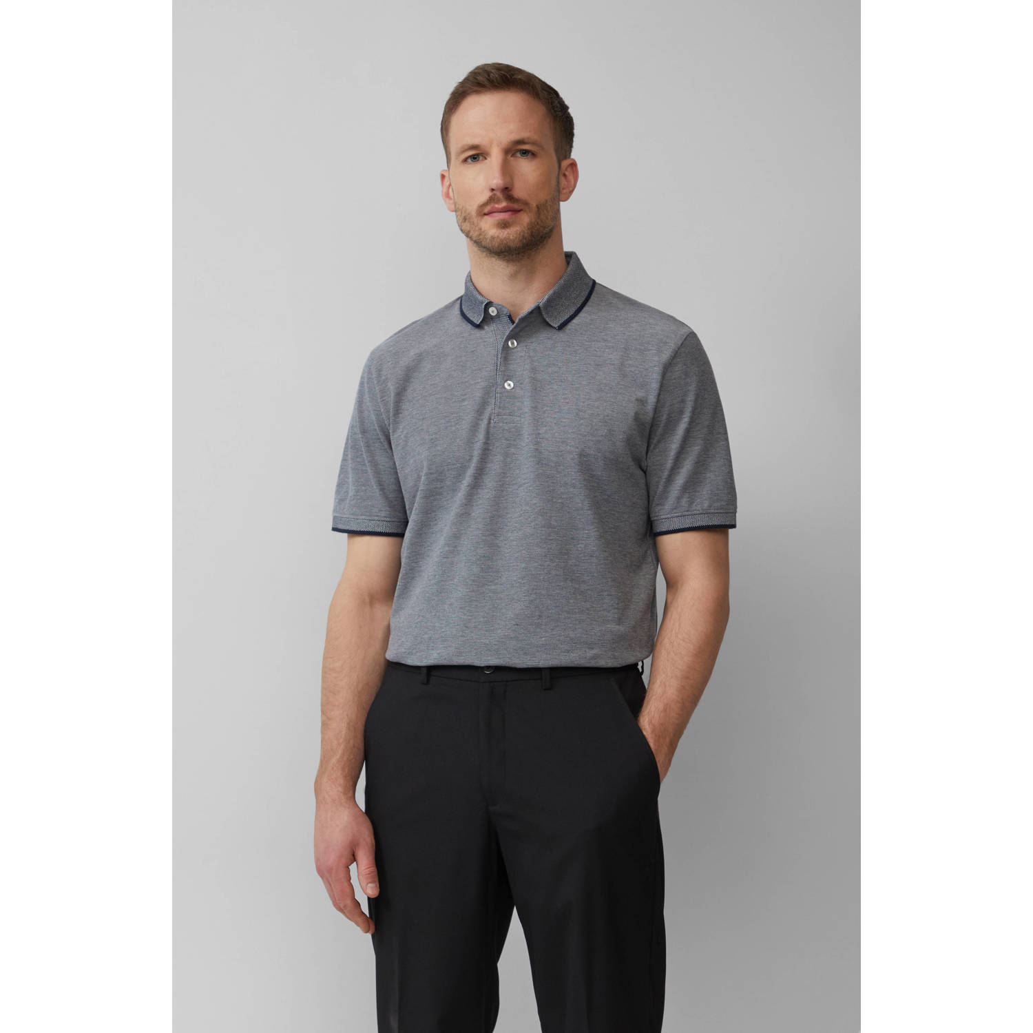 s.Oliver BLACK LABEL regular polo grijsblauw