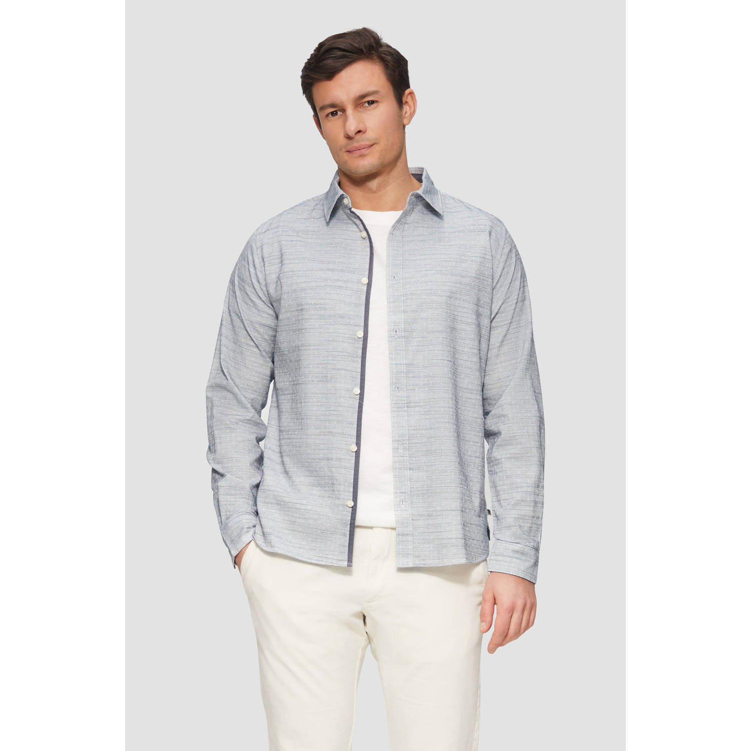 S.Oliver casual overhemd met textuur donkerblauw
