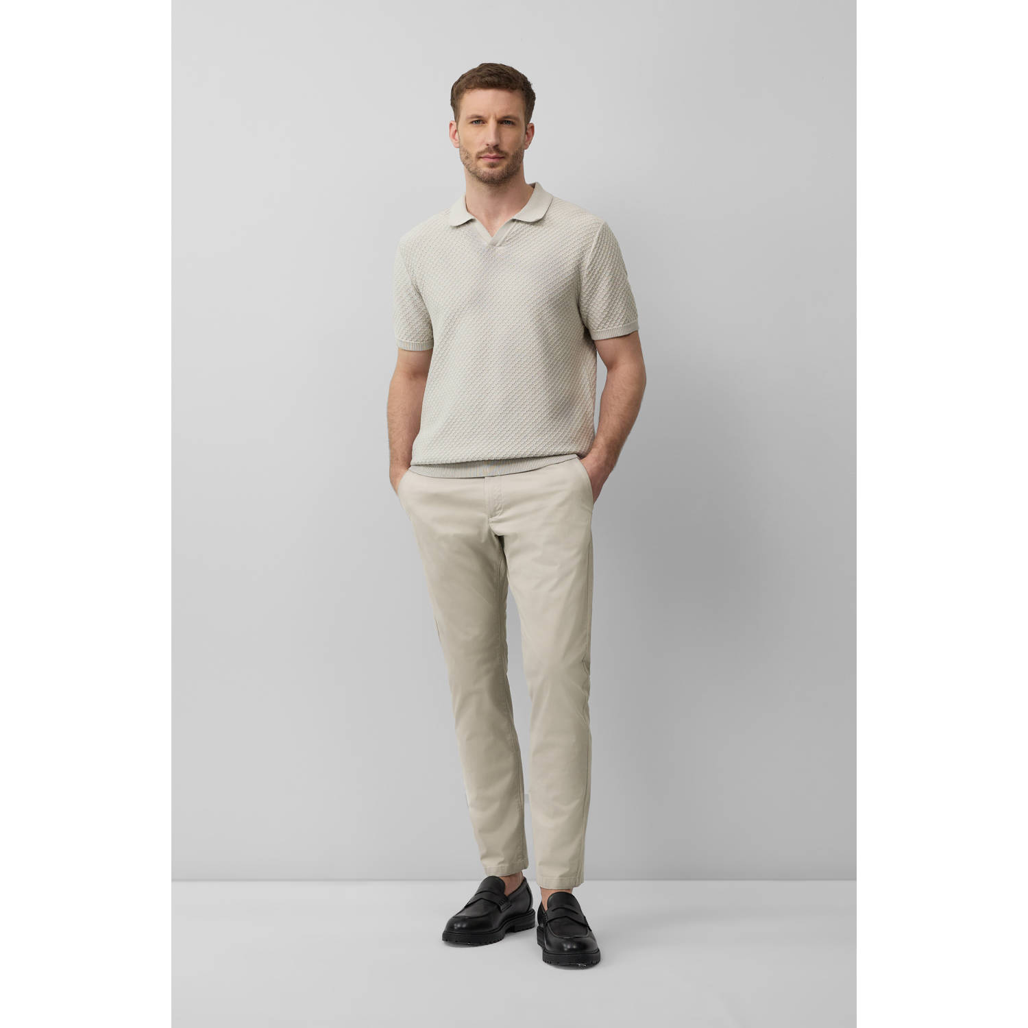 s.Oliver BLACK LABEL regular polo met ingebreid patroon ecru