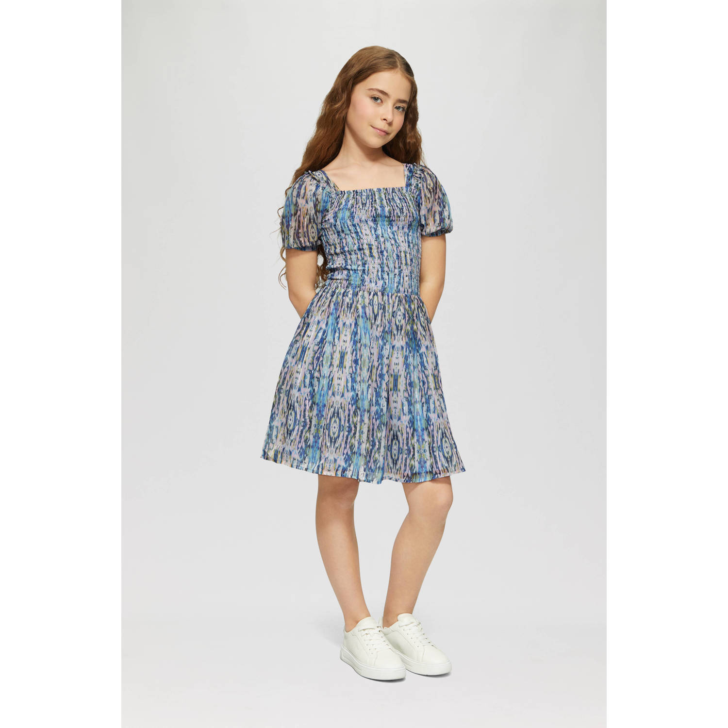 S.Oliver RED LABEL Getailleerde chiffon-jurk met effectgaren en smokdetail