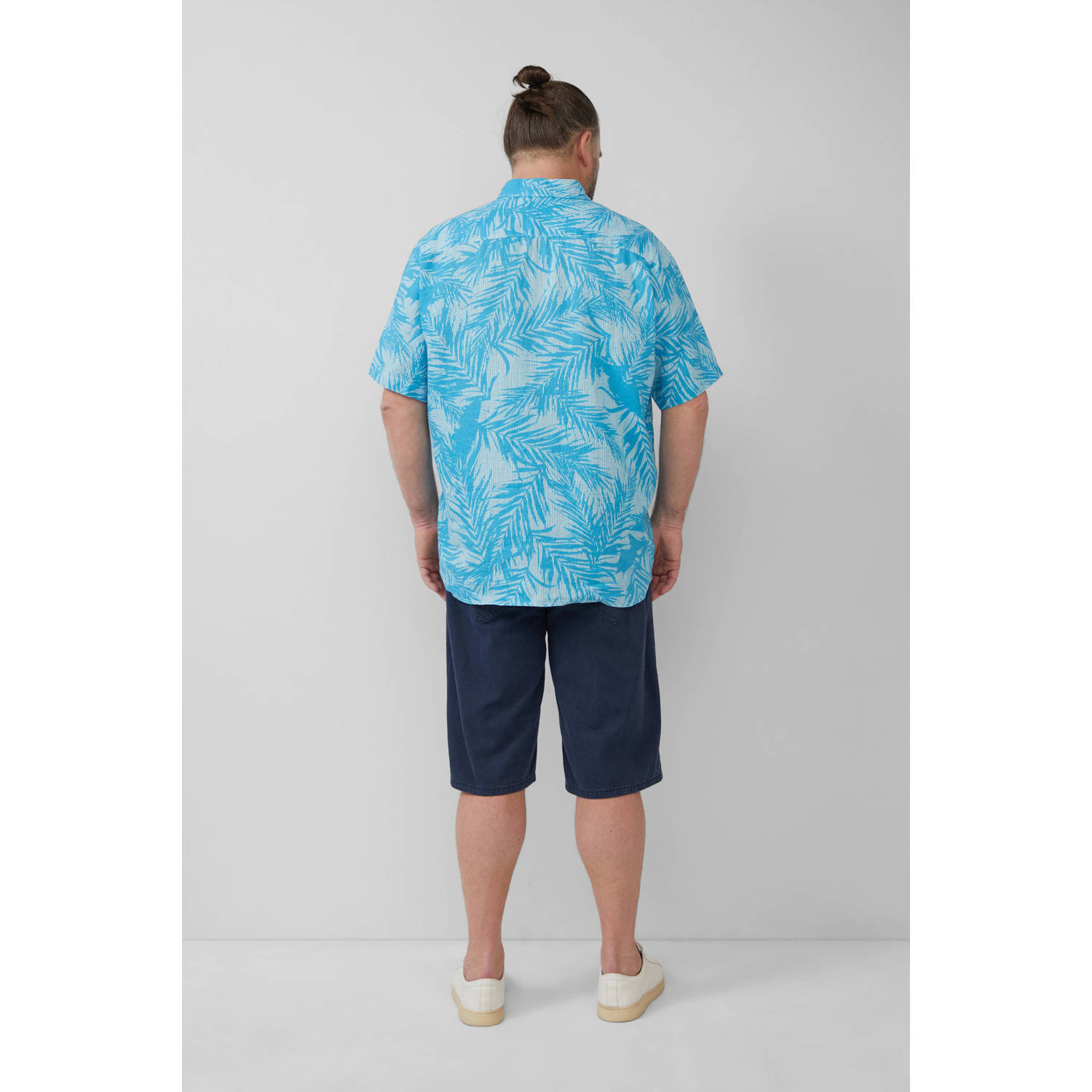 s.Oliver Big Size linnen casual overhemd blauw