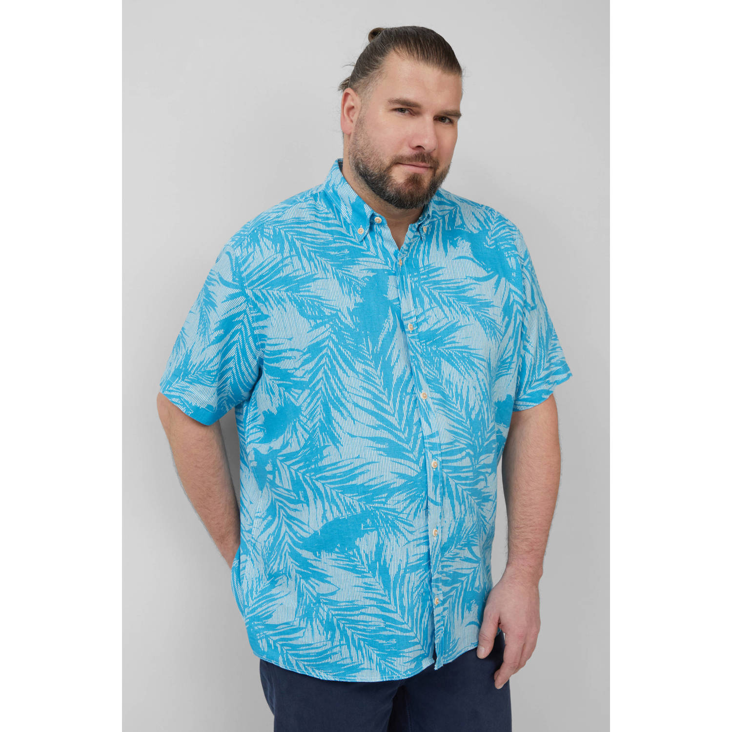 S.Oliver Big Size linnen casual overhemd blauw