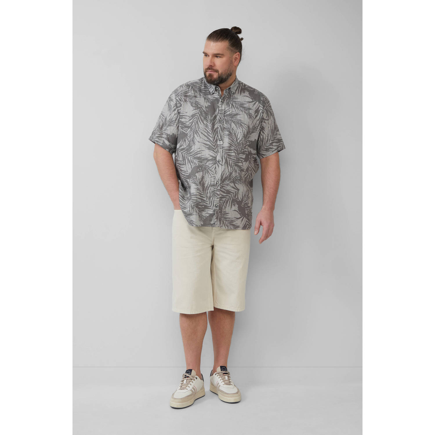 s.Oliver Big Size linnen casual overhemd grijs