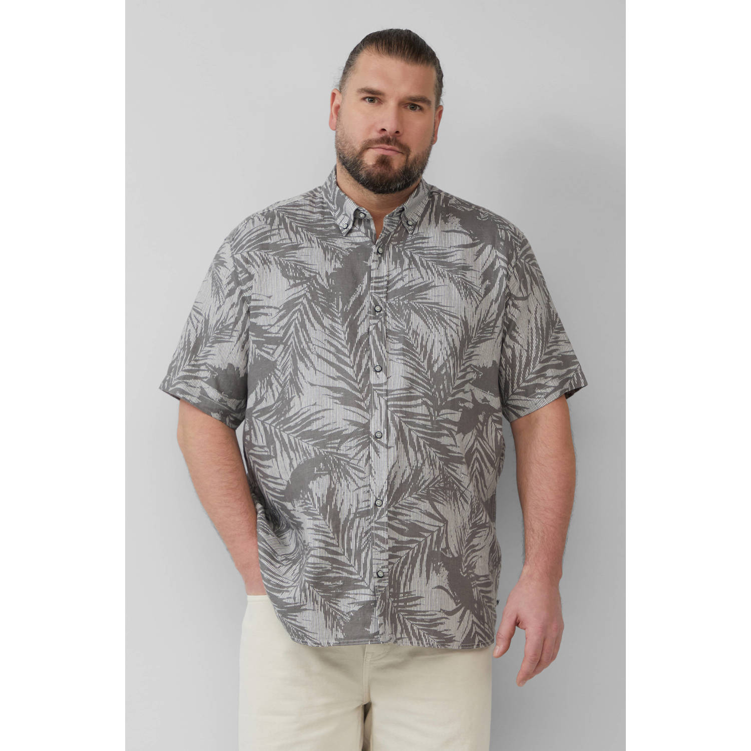 S.Oliver Big Size linnen casual overhemd grijs