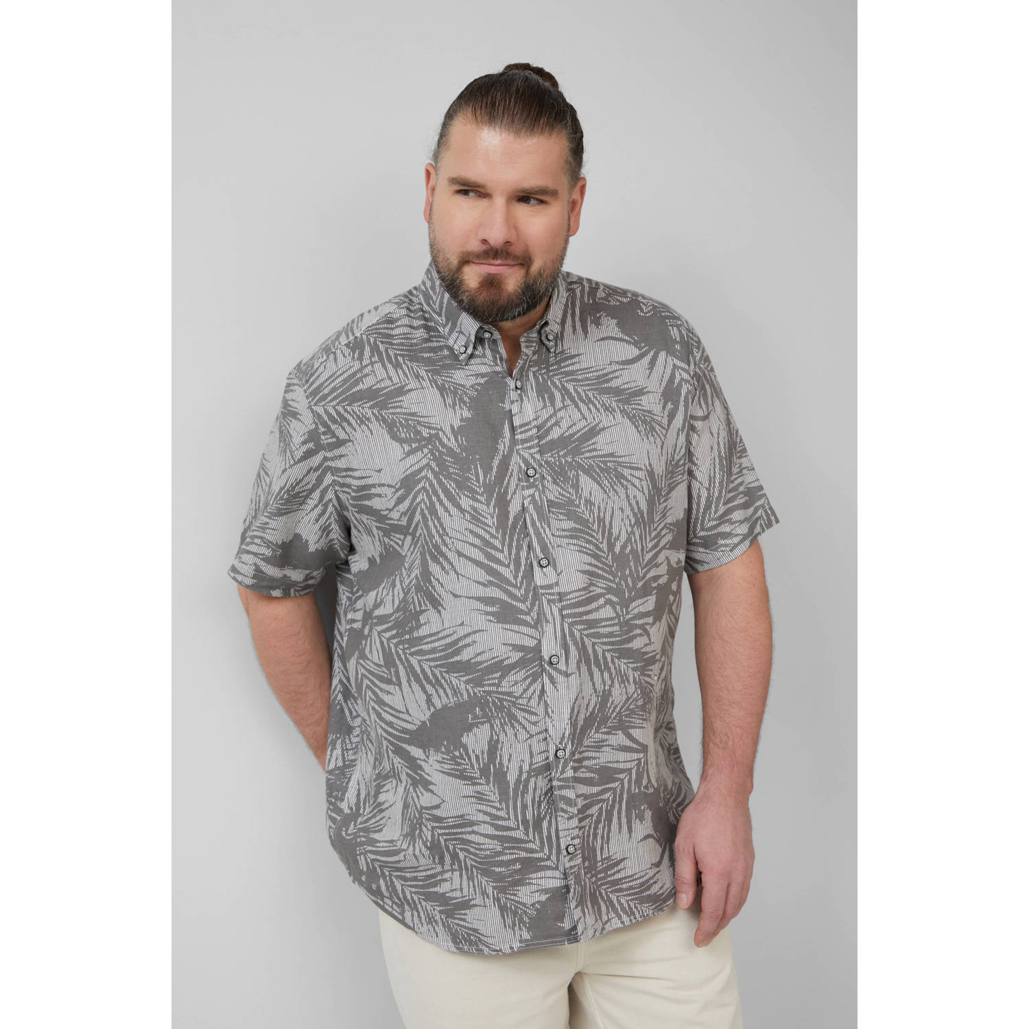 s.Oliver Big Size linnen casual overhemd grijs