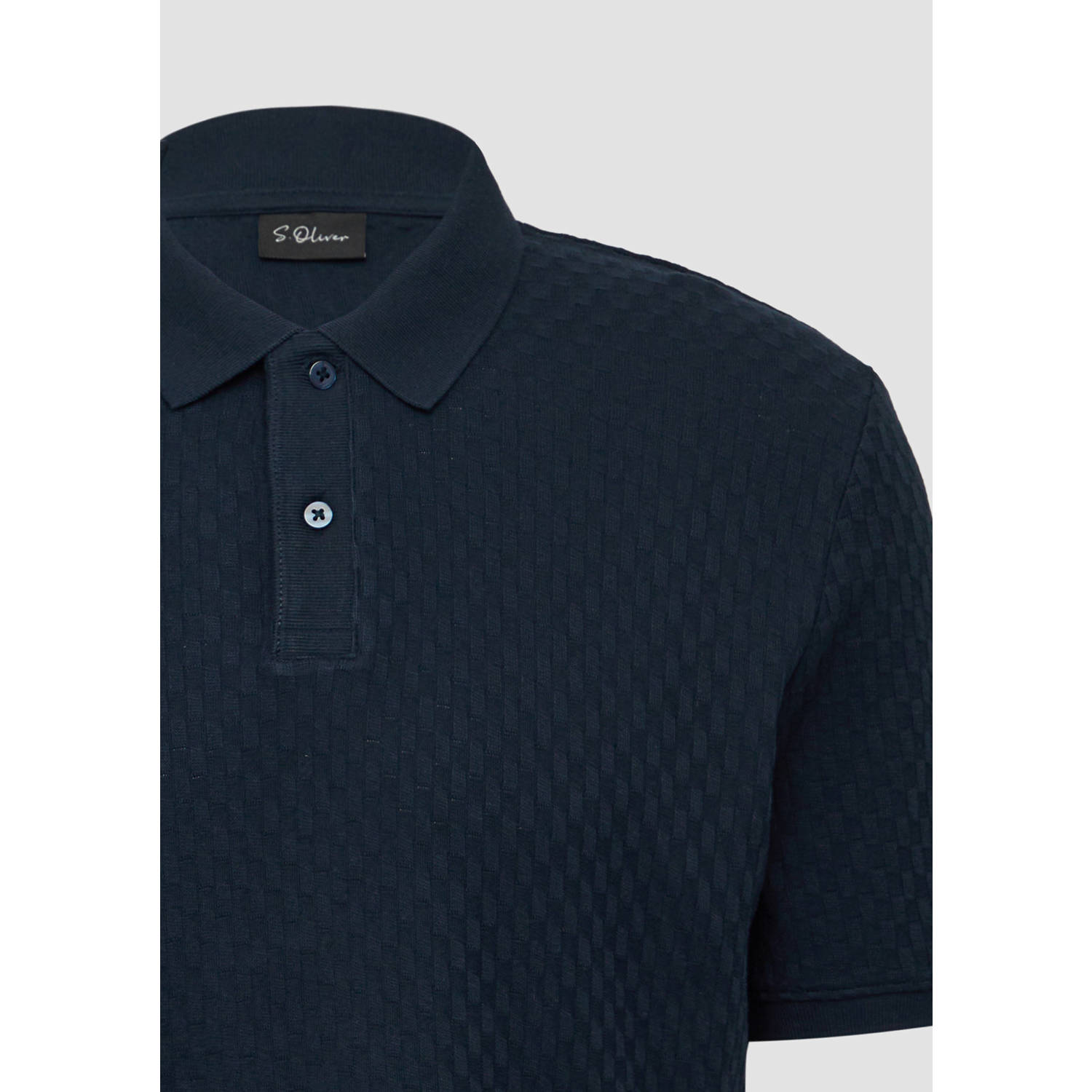 s.Oliver BLACK LABEL regular polo met ingebreid patroon donkerblauw