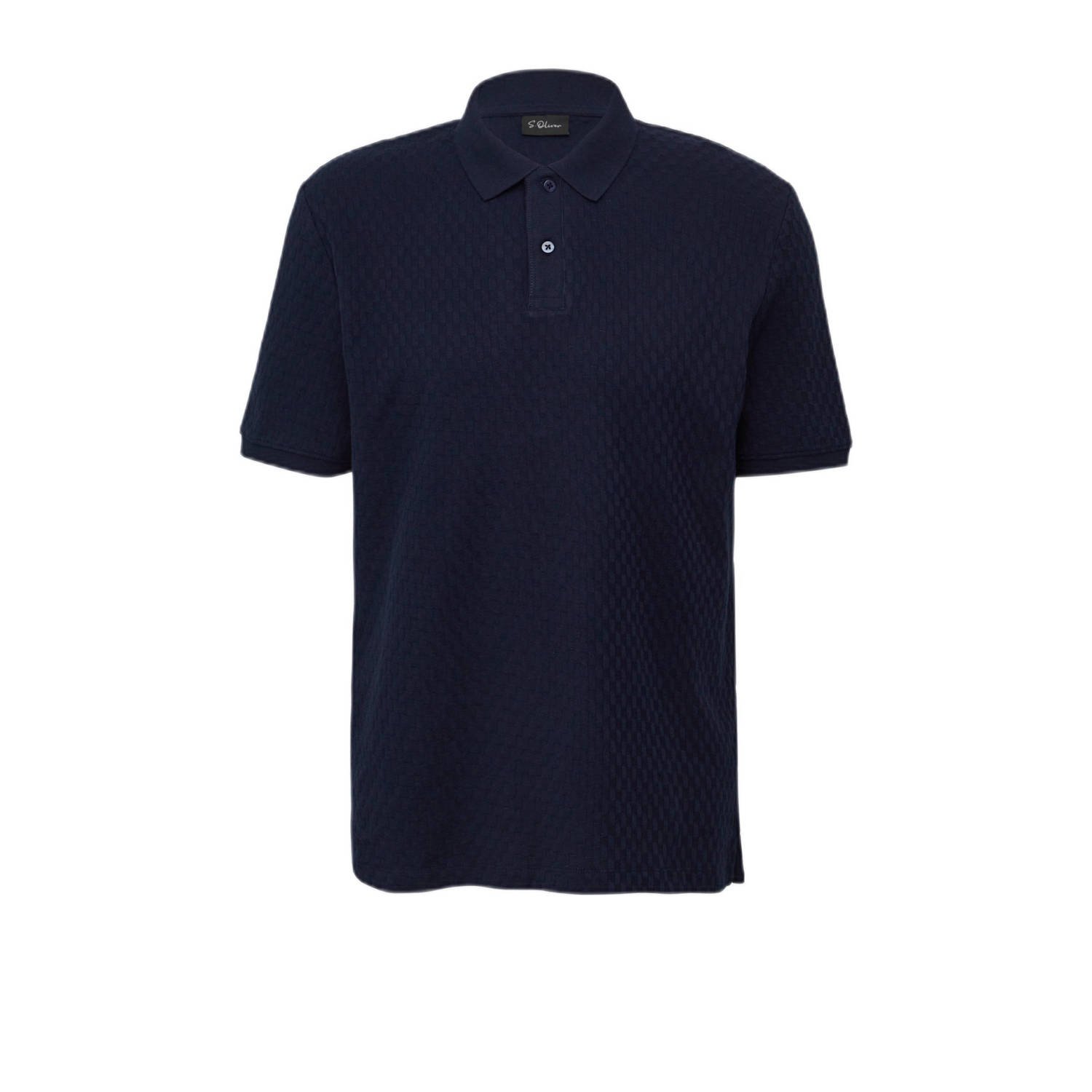 S.Oliver BLACK LABEL regular polo met ingebreid patroon donkerblauw
