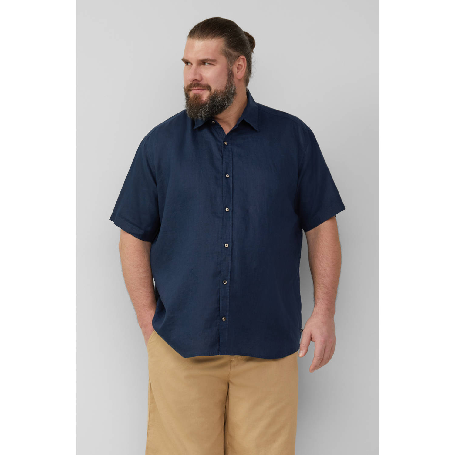 S.Oliver Big Size linnen casual overhemd donkerblauw