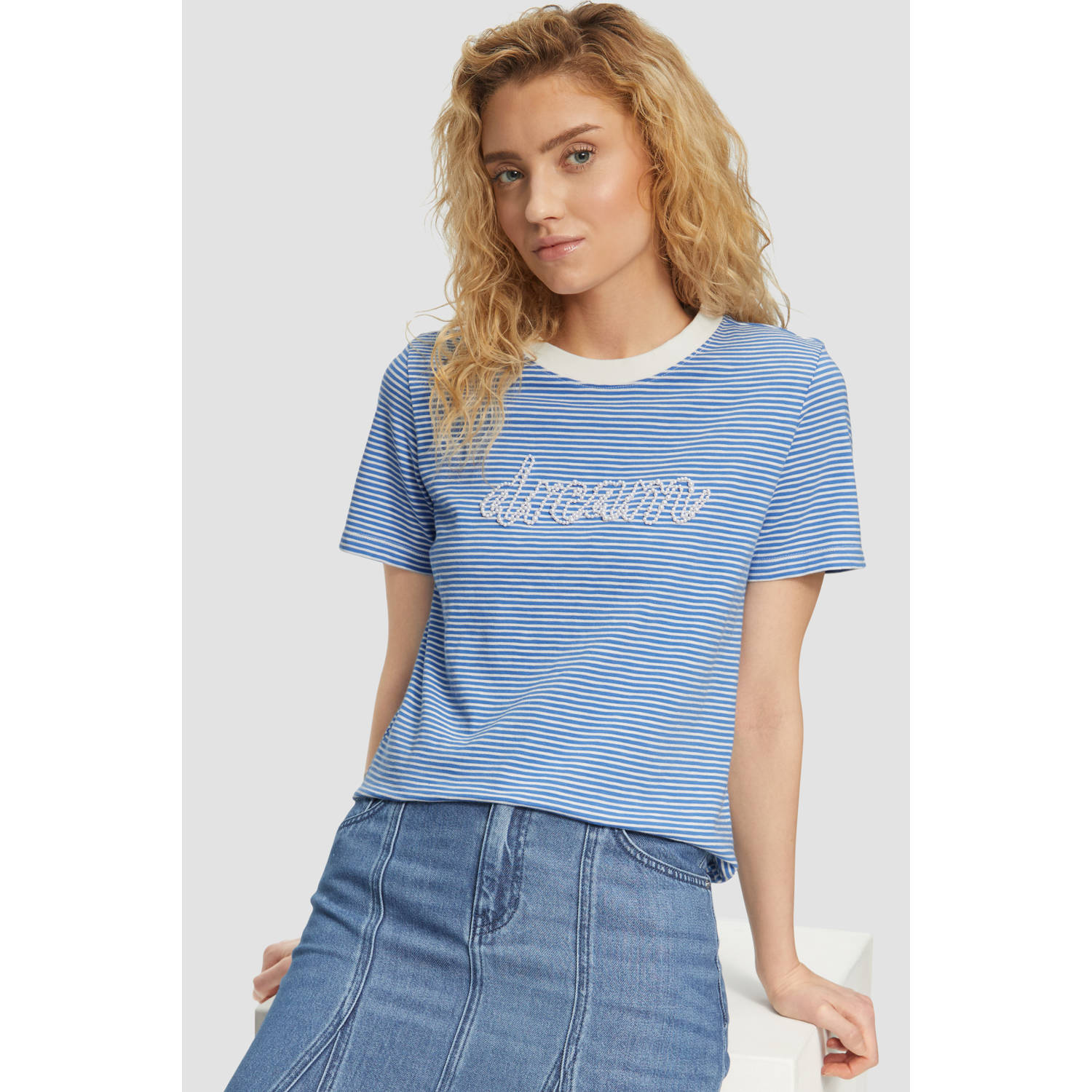 S.Oliver RED LABEL Regular fit T-shirt van puur katoen met tekst in sierkralen