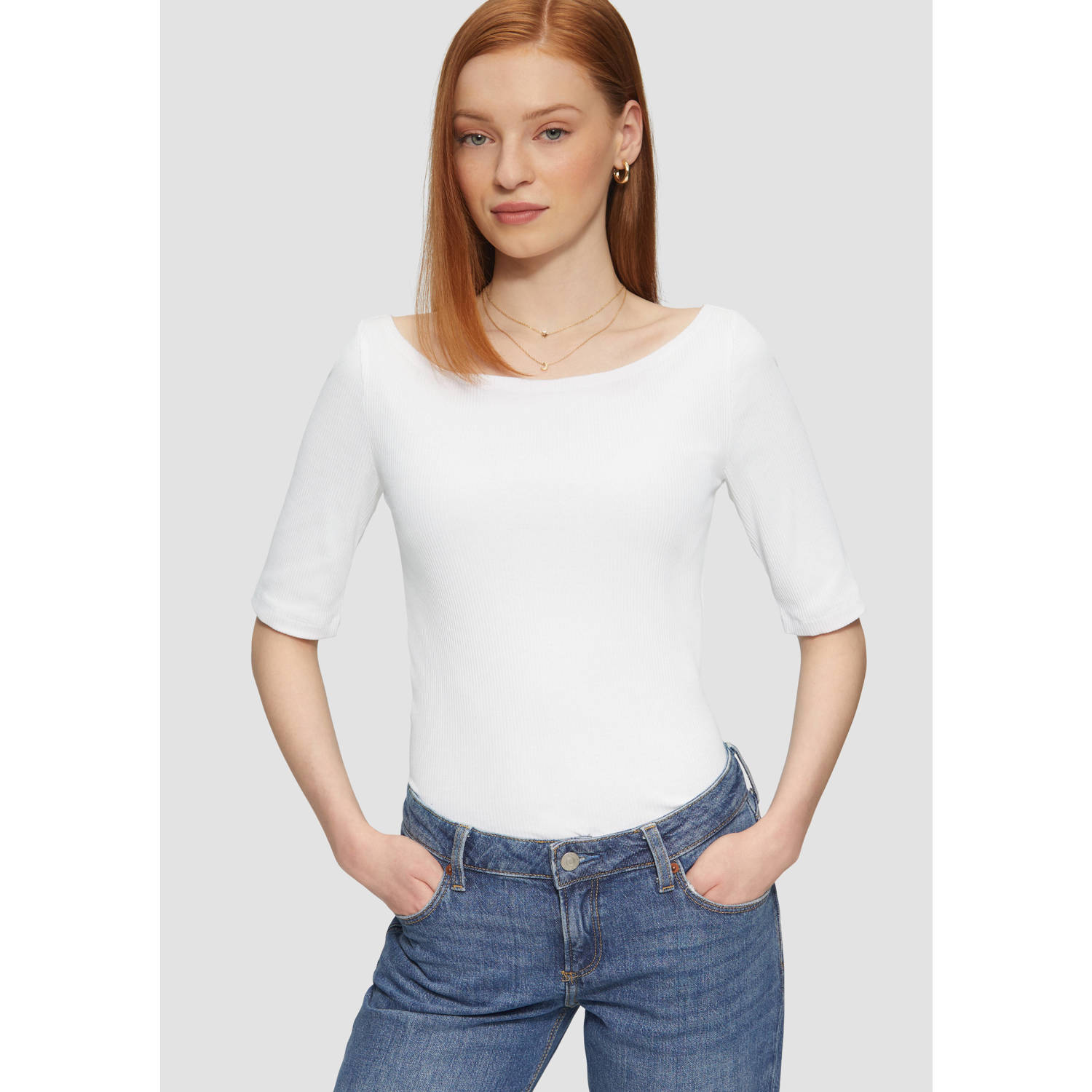 Q S by s.Oliver top wit rib gebreid