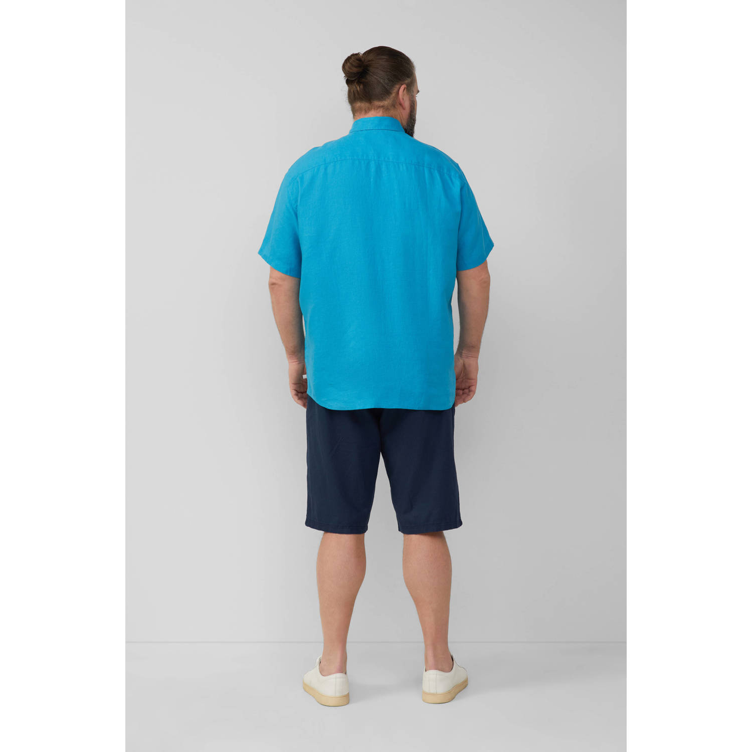 s.Oliver Big Size linnen casual overhemd blauw