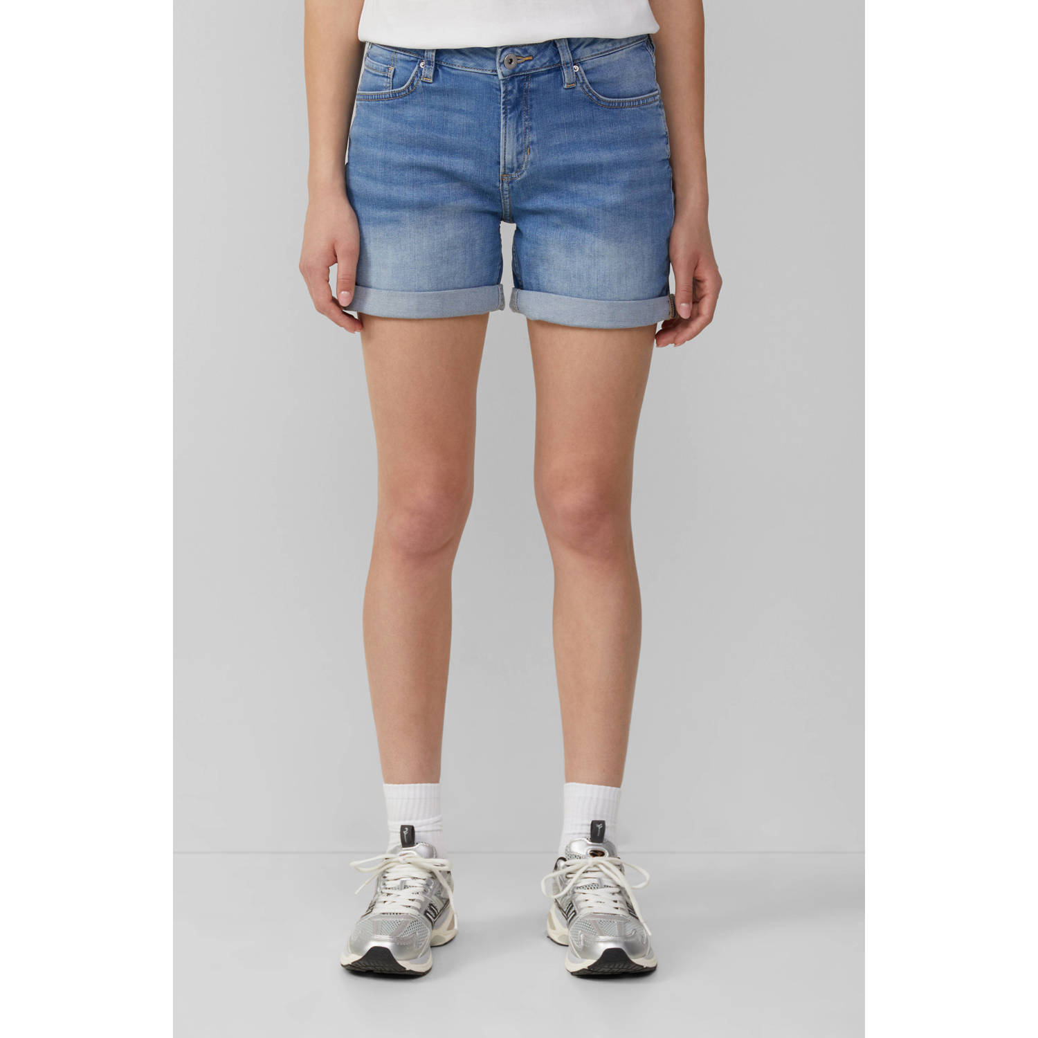 Q S by s.Oliver denim slim regular waist denim short dark blue denim