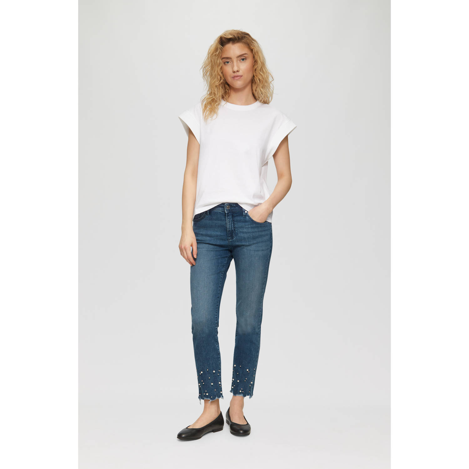 S.Oliver RED LABEL Slim fit jeans van katoenmix met sierstenen model 'BETSY'
