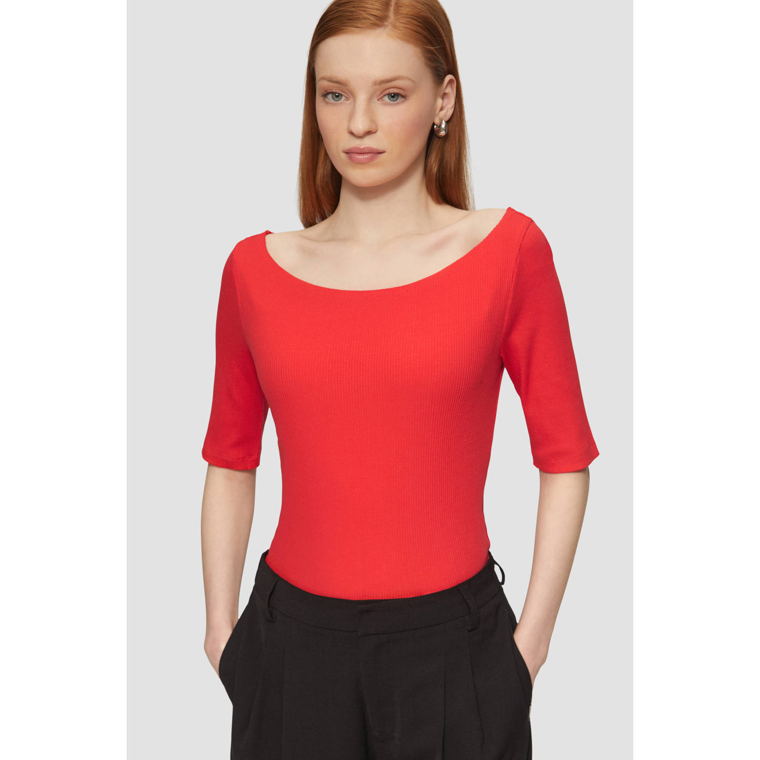 Q S by s.Oliver top rood rib gebreid