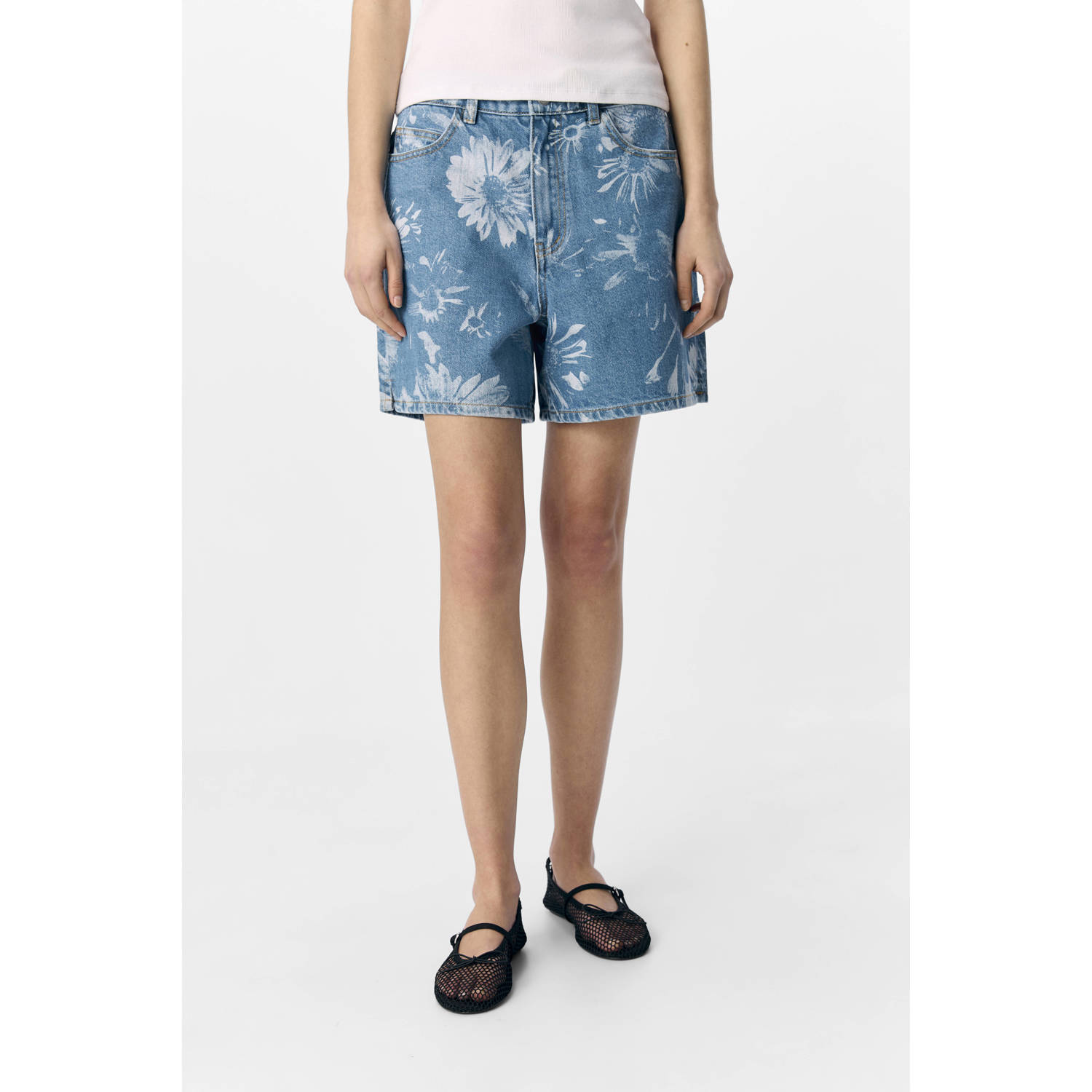 OBJECT denim regular high waist denim short medium blue denim