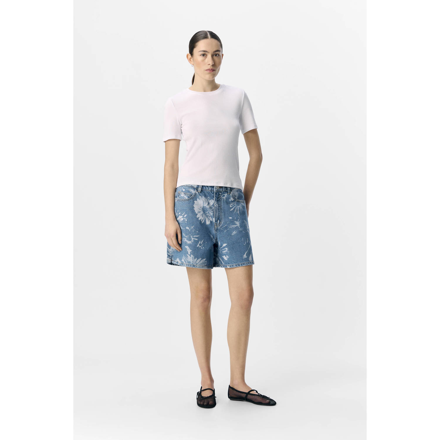 OBJECT denim regular high waist denim short medium blue denim