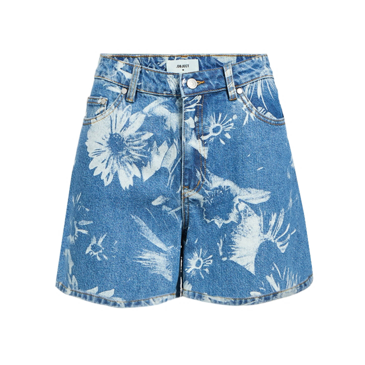 OBJECT denim regular high waist denim short medium blue denim