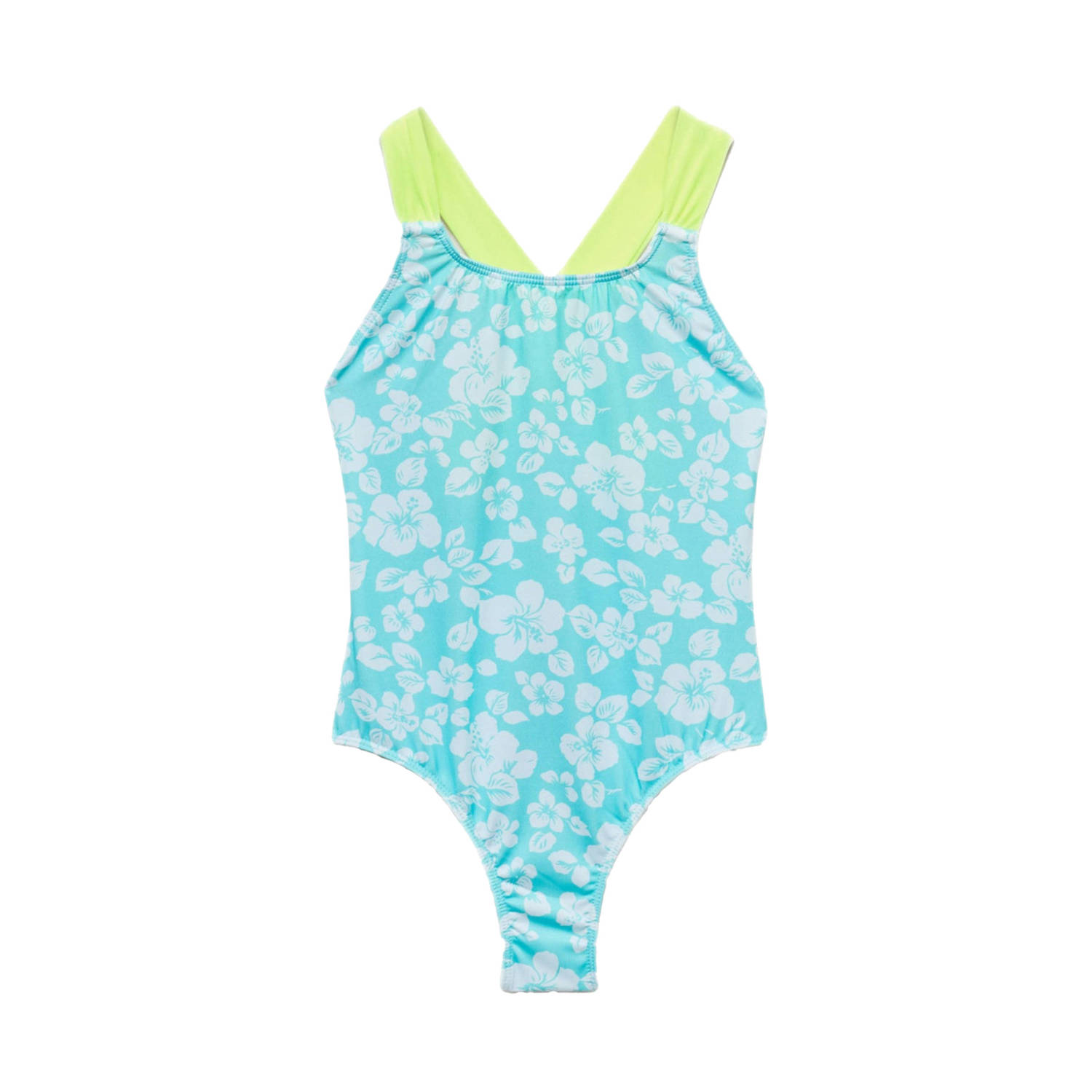 Mango Kids badpak lichtblauw neon groen