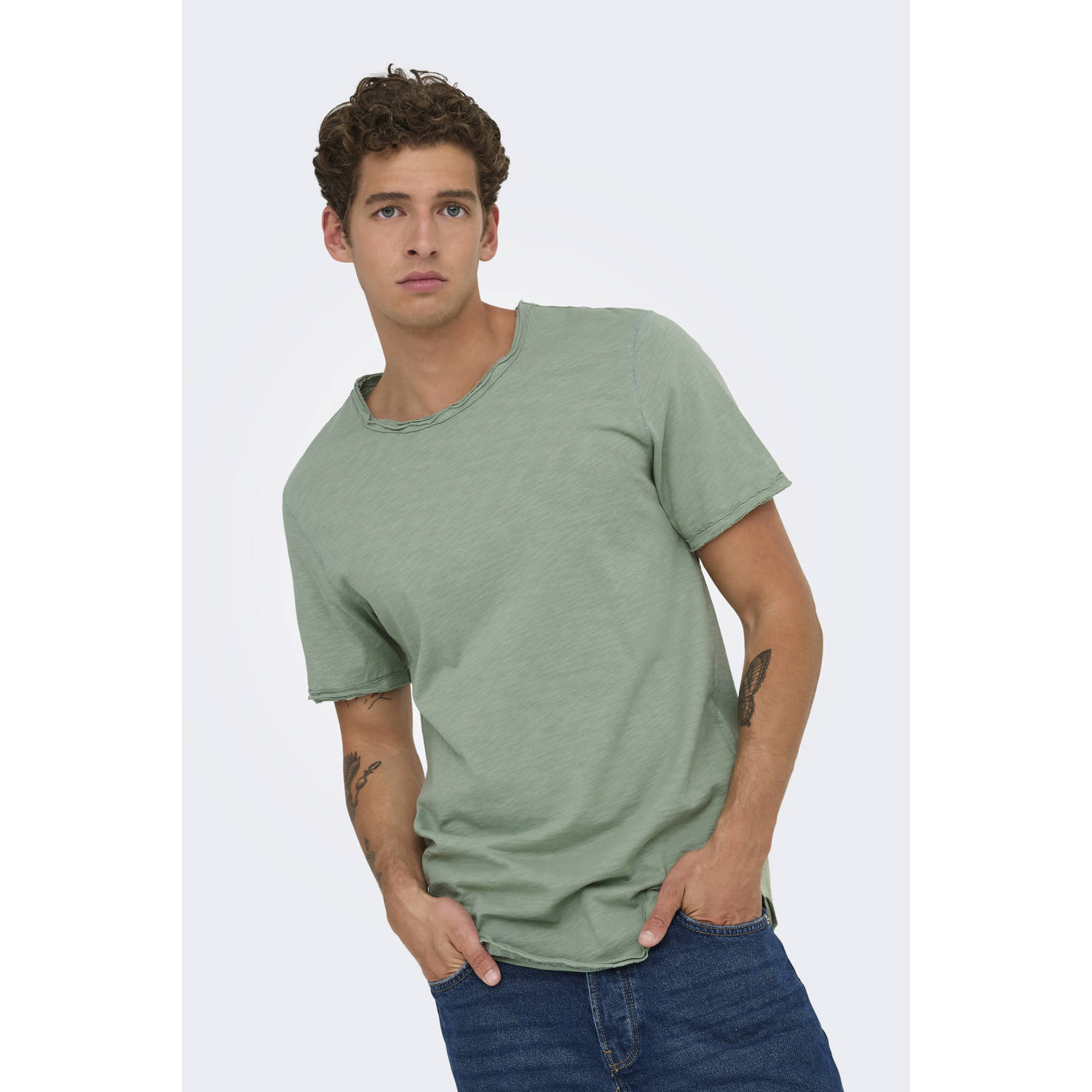 ONLY & SONS Shirt met ronde hals ONSBENNE LONGY SS TEE NF 7822 NOOS