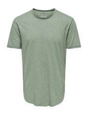 thumbnail: Groene heren ONLY & SONS T-shirt van katoen met effen, korte mouwen en ronde hals