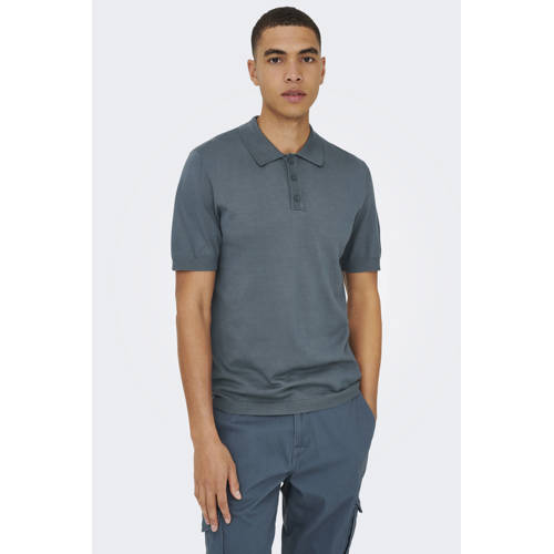 ONLY & SONS regular polo gebreid grijsblauw afbeelding