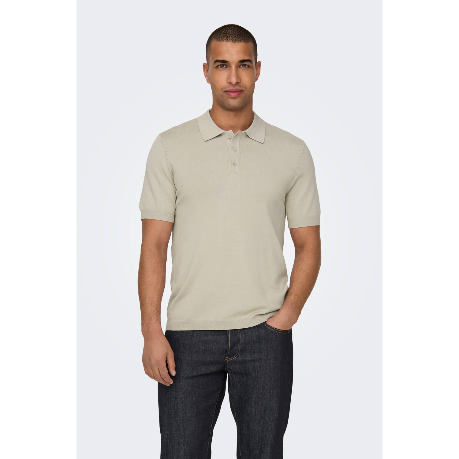 ONLY & SONS gebreide regular fit polo ONSWYLER LIFE lichtgrijs