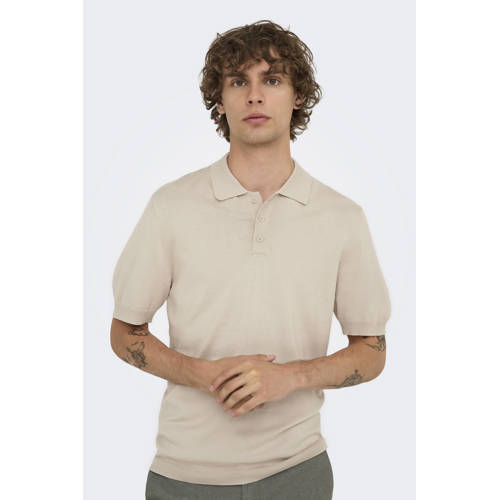 ONLY & SONS regular polo gebreid zand afbeelding