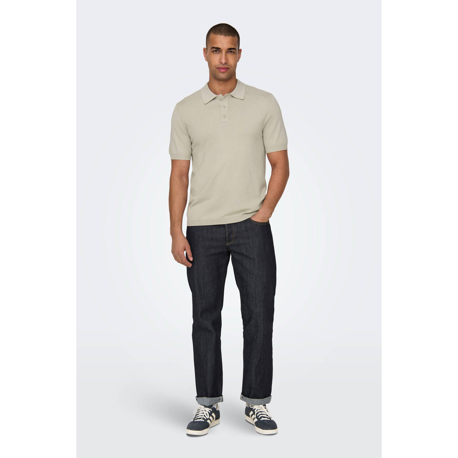 ONLY & SONS regular polo gebreid zand