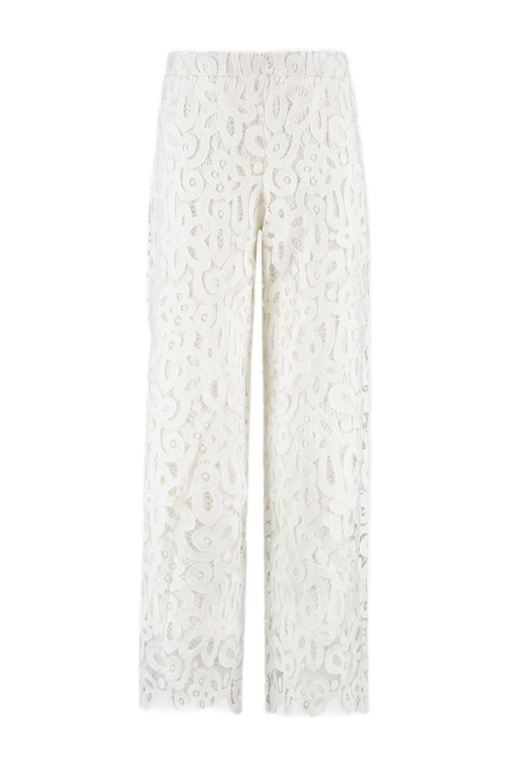 Witte dames AMAYA Amsterdam straight high waist broek van polyester met elastische tailleband en bloemenprint