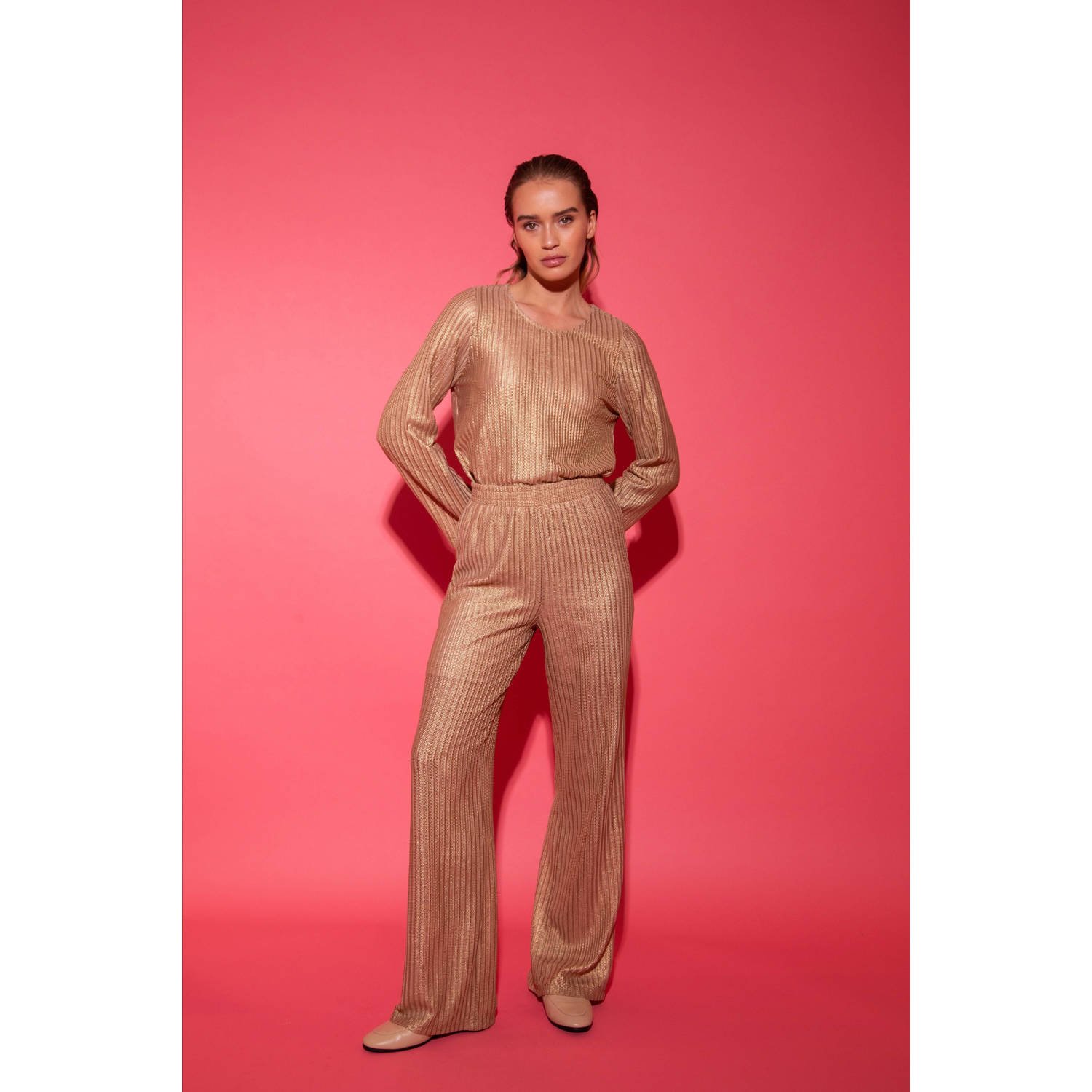 Studio AMAYA wide leg regular waist broek goud