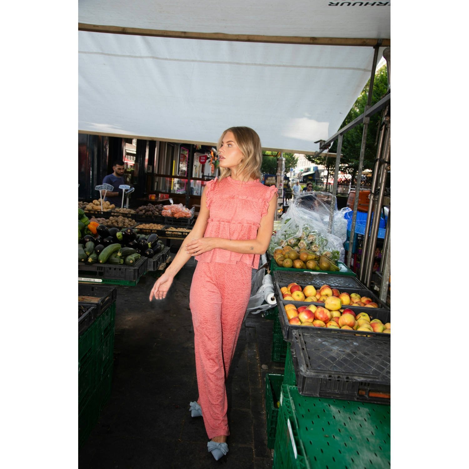 Studio AMAYA straight regular waist broek koraalrood