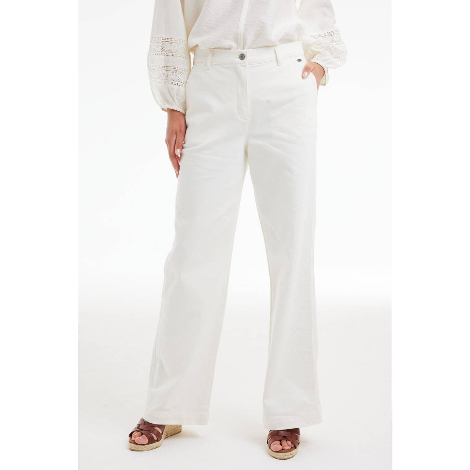 Didi denim wide leg regular waist broek wit