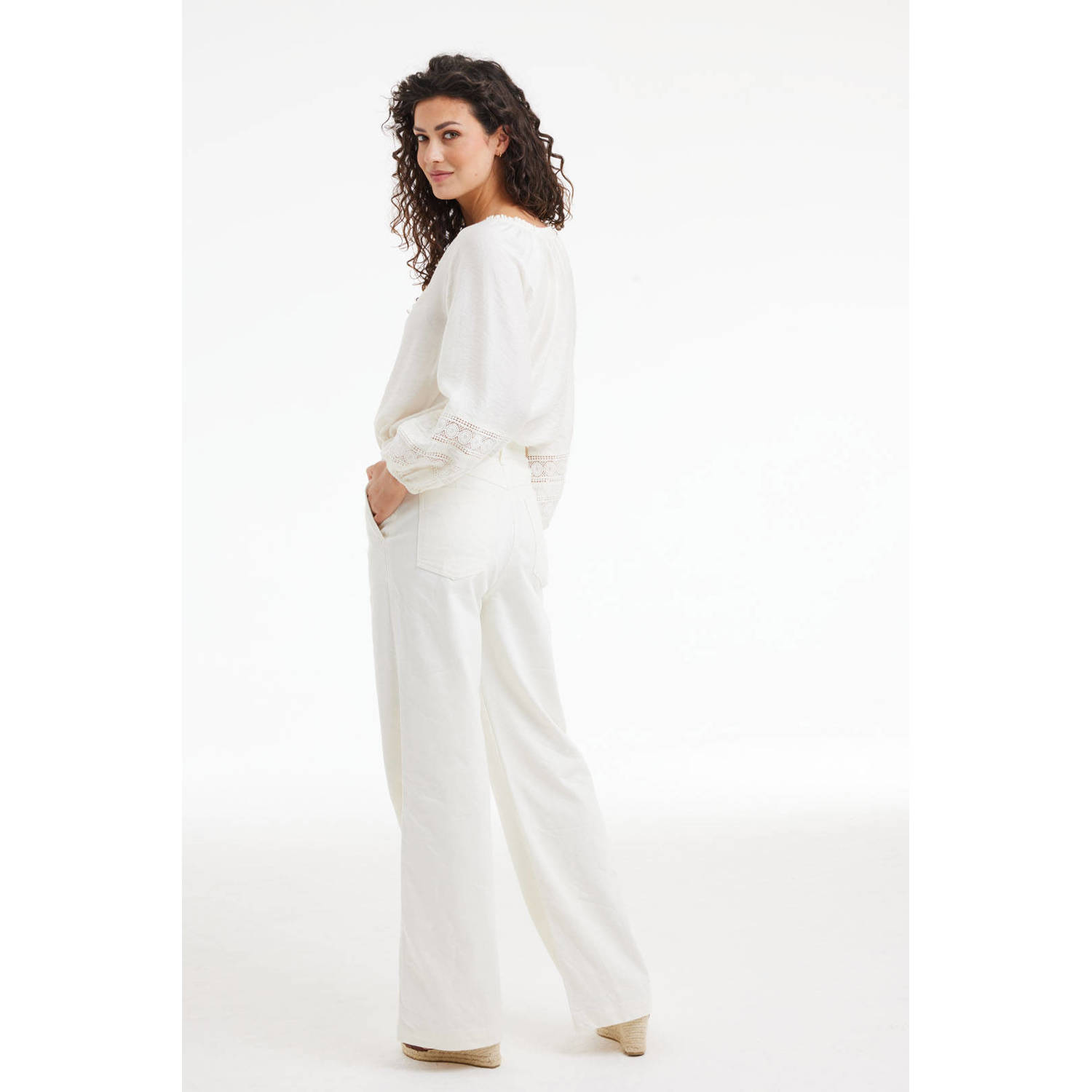 Didi denim wide leg regular waist broek wit