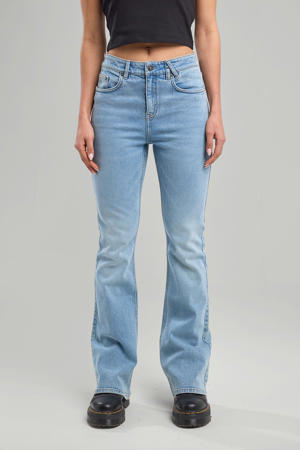 high waist flared jeans light blue denim