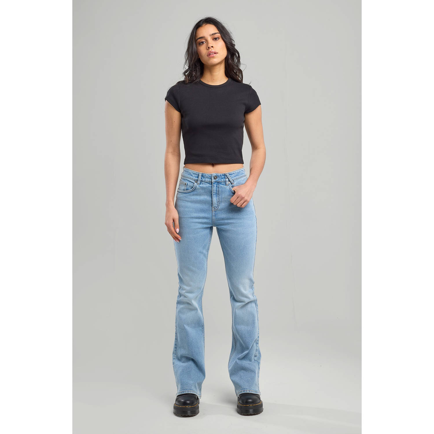 America Today high waist flared jeans light blue denim