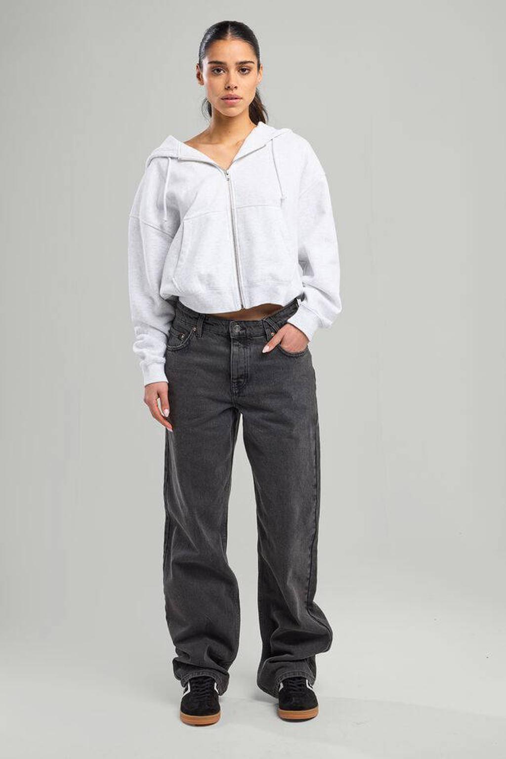 Zwarte dames America Today low waist oversized jeans van denim met ritssluiting en effen